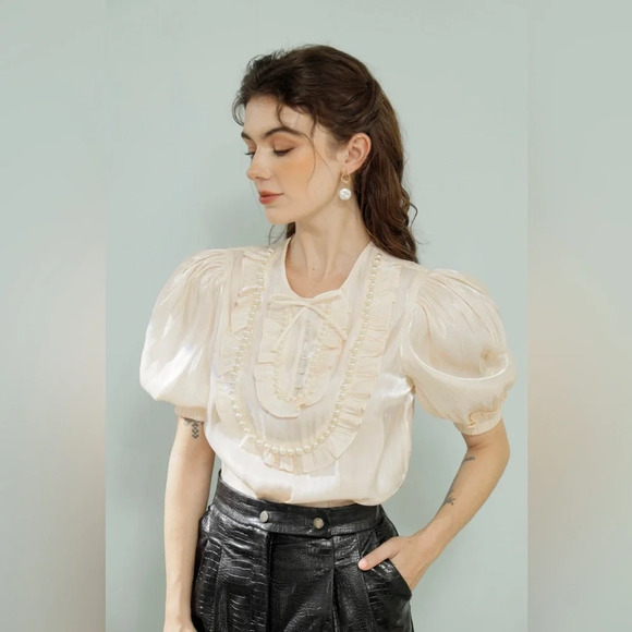 NWT Dear Jose Ivory Organza Blouse - Picture 1 of 14